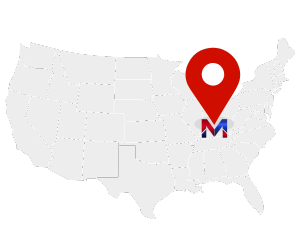 Map of the U.S. with a red location pin pointing to Memphis, Tennessee.