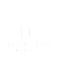 White M logo above the words Momentum Fundraising on a black background.